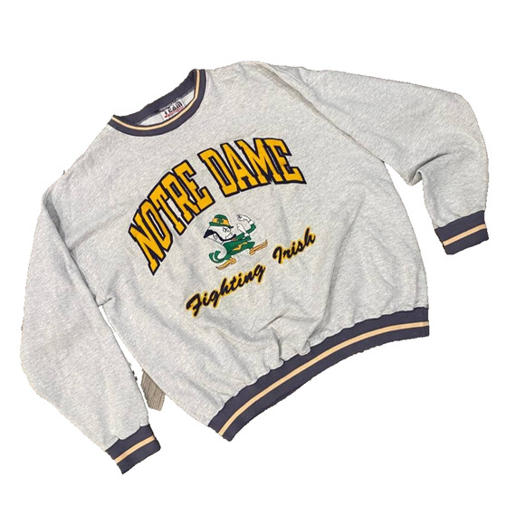 90s Notre Dame Irish Crewneck Sweatshirt Men’s XL Vintage Gray Cotton USA, Used - Picture 2 of 7